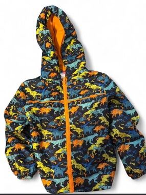 Lily & Dan Kids Jacket with Orange, Blue & Yellow Dino Print